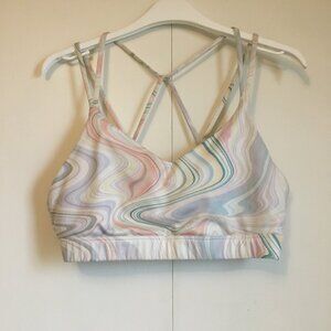 Old Navy PowerPress Strappy Sports Bra Cats Cradle Marbleized Pastel Large